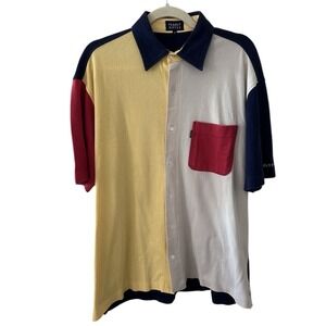 Pearly Gates Mens Colorblock Button Down Polo Shirt Multi Color Size 3 Golf Logo
